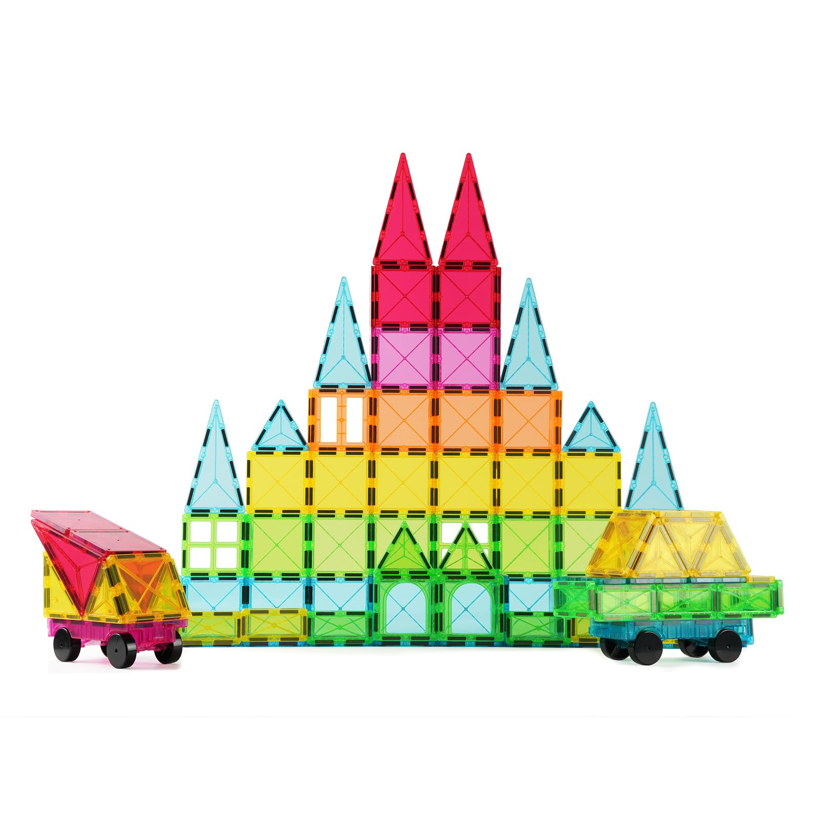 100PCS Magnet Building Blocks with 2 Cars for Kids, Magnetic Tiles Stacking Building Set for Boys Girls, STEM Preschool Educational Learning Construction Toy