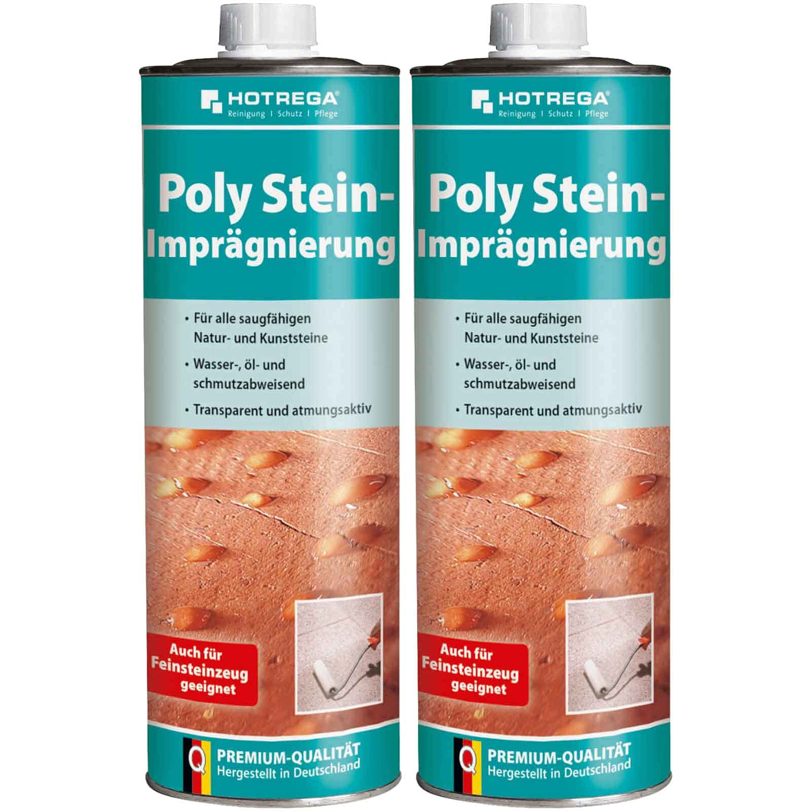 HOTREGA Stein-Imprägnierung 2x 1 L | Schutz für Naturstein & Kunststein | Transparente Versiegelung gegen Wasser, Öl & Schmutz | Atmungsaktiv | Ideal auf Feinsteinzeug | Für Innen & Außen