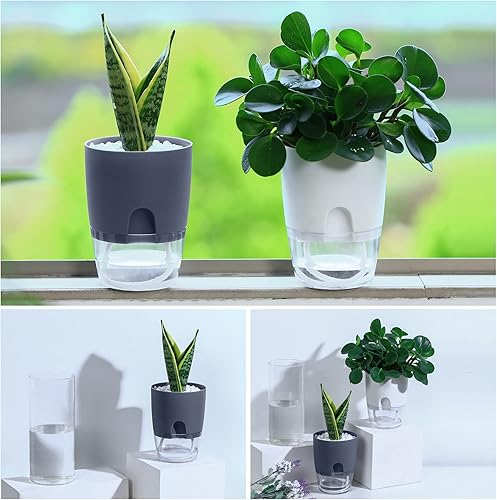 Miniatura 7 de Planterhoma Macetas de riego automático de 6 pulgadas, color blanco, interiorexterior, cuerda de algodón incluida