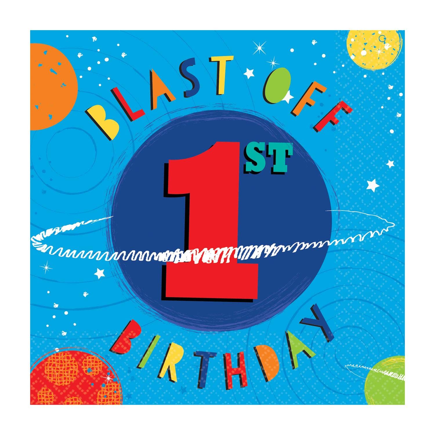 Amscan 5122783 Blast Off Space Kids 1st Birthday Party Luncheon Napkins, 16 Pack, 2-ply
