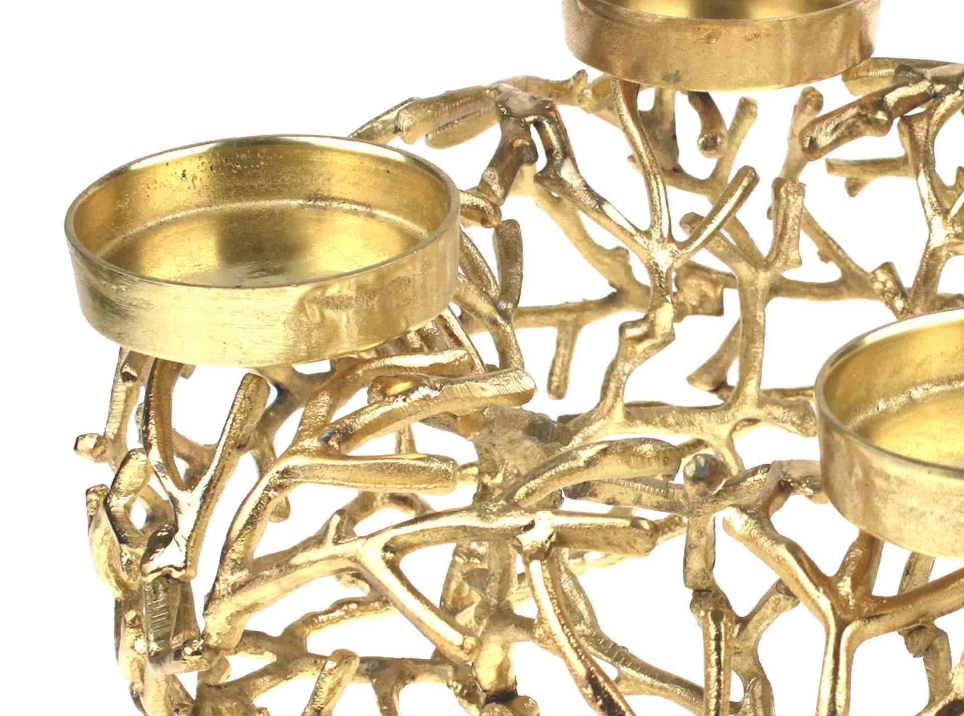 Werner Voss Adventskranz - Kranz Äste mit 4 Kerzenhaltern - Alu - Gold-Finish - 53x20cm
