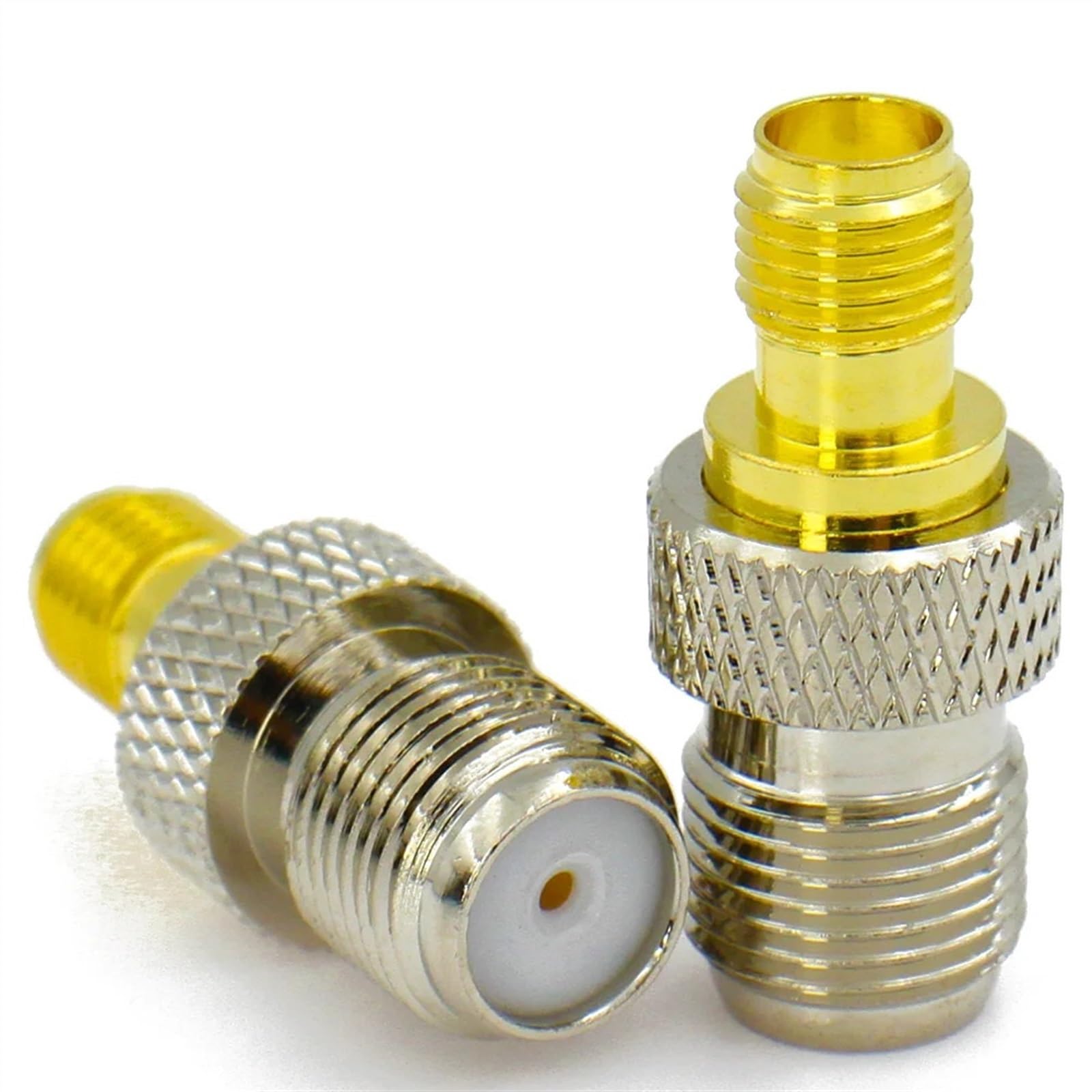Adaptador F hembra a SMA hembra coaxial RF, conector recto chapado en oro, lote de 5 piezas