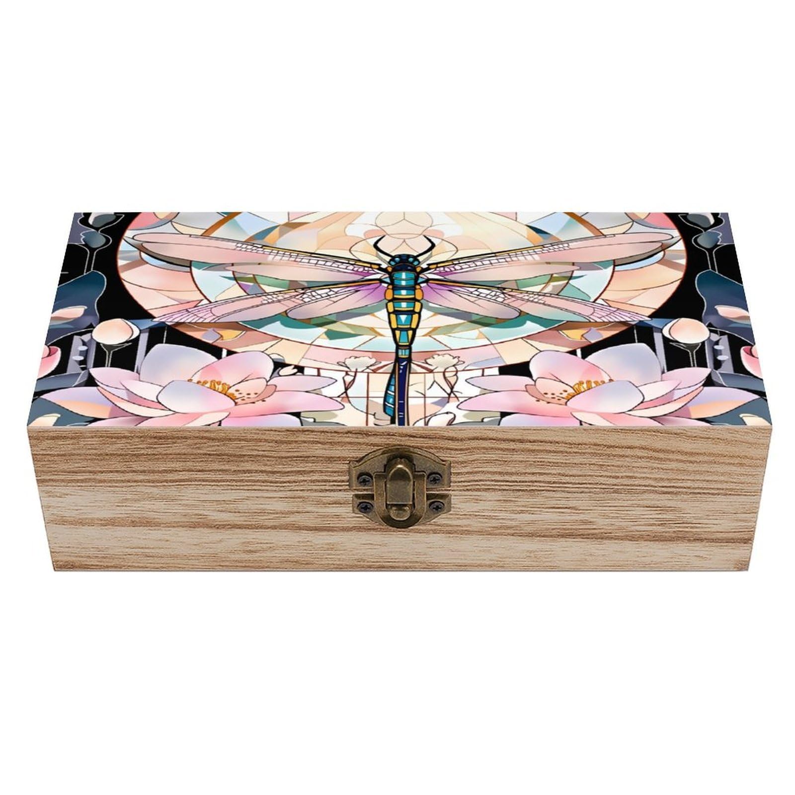 asbwuo Pink Dragonfly Vintage Wooden Keepsake Box