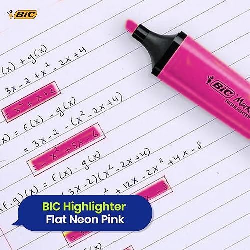 Miniatura 5 de BIC - Marcador de marcado plano, rotulador de plástico con tinta neón rosa fluorescente para notas suaves, reflejos precisos, ideal para escuela y