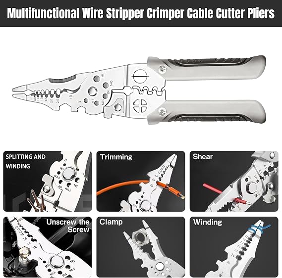 27 in 1 Multifunctional Wire Stripper Crimper Cable Cutter Pliers,Multifunctional Wire Stripper Pliers,Electrical Wire Stripper Electricians Pliers,Electrical Wire Cutters Cable Stripping Tool (1/Set)