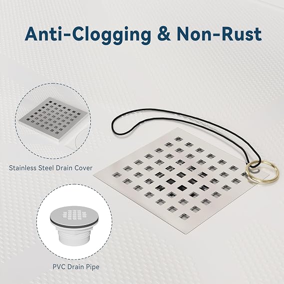 Findepot 36L36W4H SMC Shower Pan For Bathroom, Single Threshold Shower Bases with Non-Slip Textured Surface and Stainless Steel Shower Drain Cover, White
