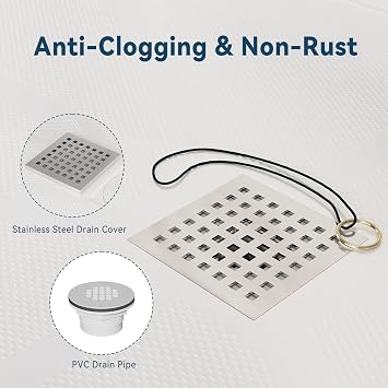 Findepot 36L36W4H SMC Shower Pan For Bathroom, Single Threshold Shower Bases with Non-Slip Textured Surface and Stainless Steel Shower Drain Cover, White