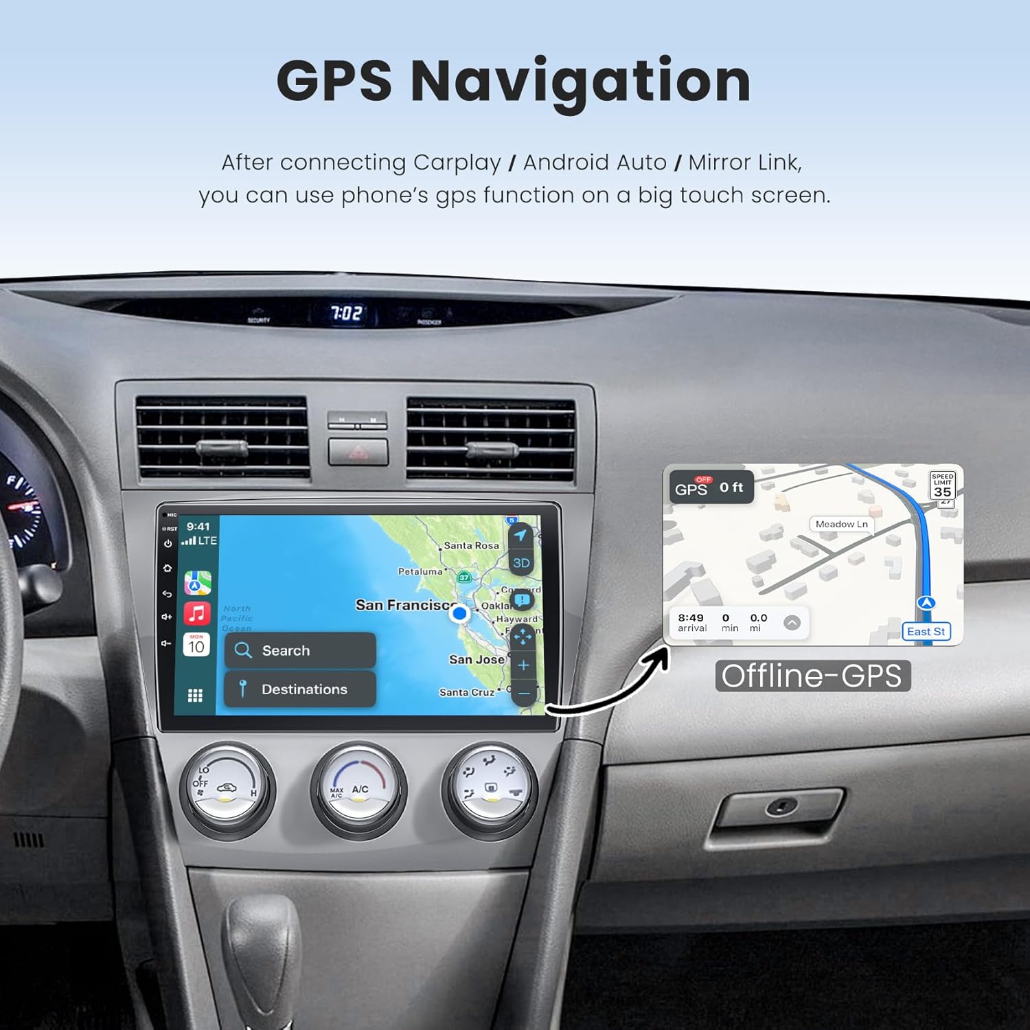 Car Radio Stereo for Toyota Camry 2006-2011 with Manual AC (Without JBL Sound System), Support Wireless Carplay/Android Auto/Mirrorlink, 10 Inch QLED Touchscreen with Bluetooth,FM Radio