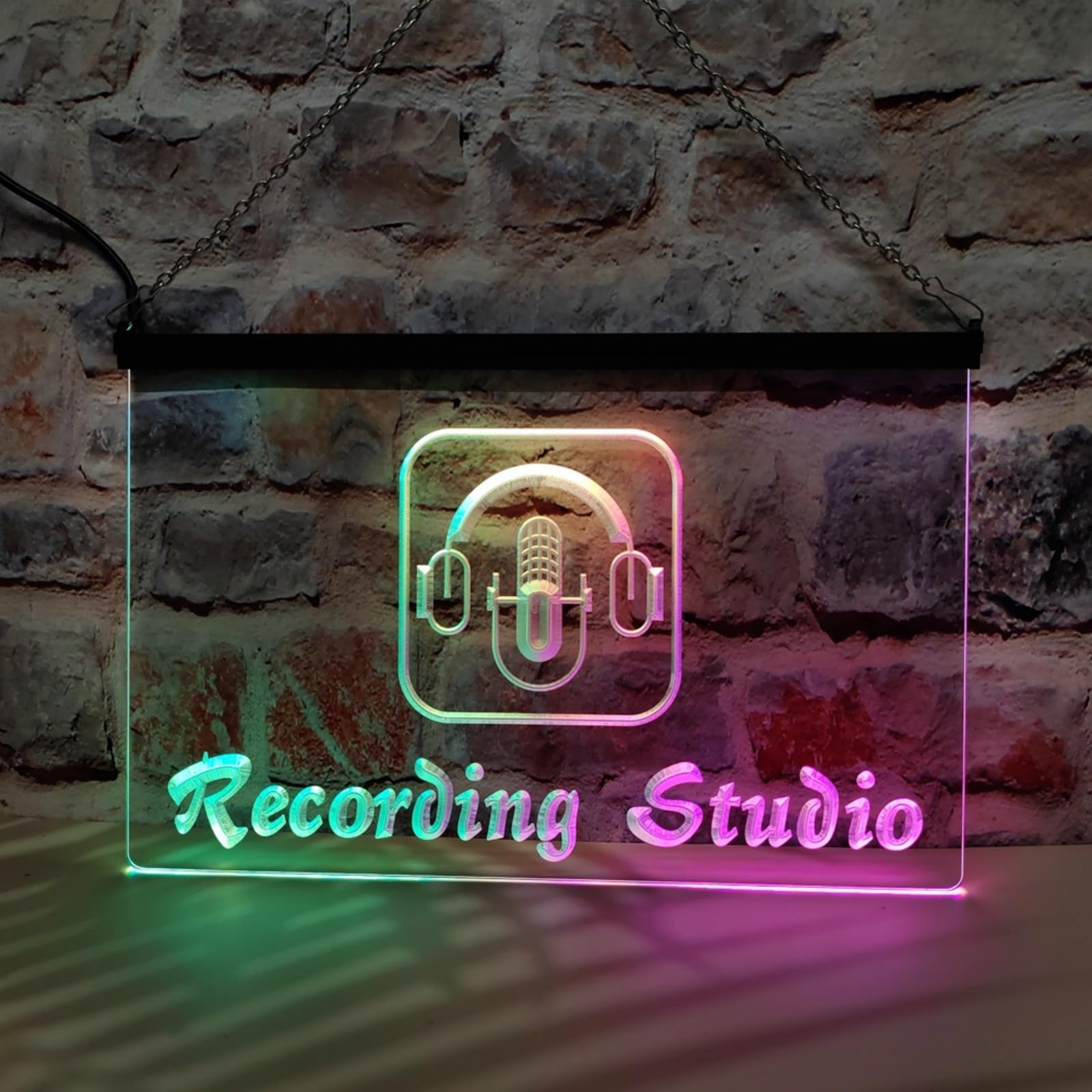 Recording Studio Microphone Neonowy napis do dekoracji ścian, sterowany za pomocą aplikacji, z możliwością ściemniania, zasilany przez USB, idealny do klubów nocnych,30x20cm