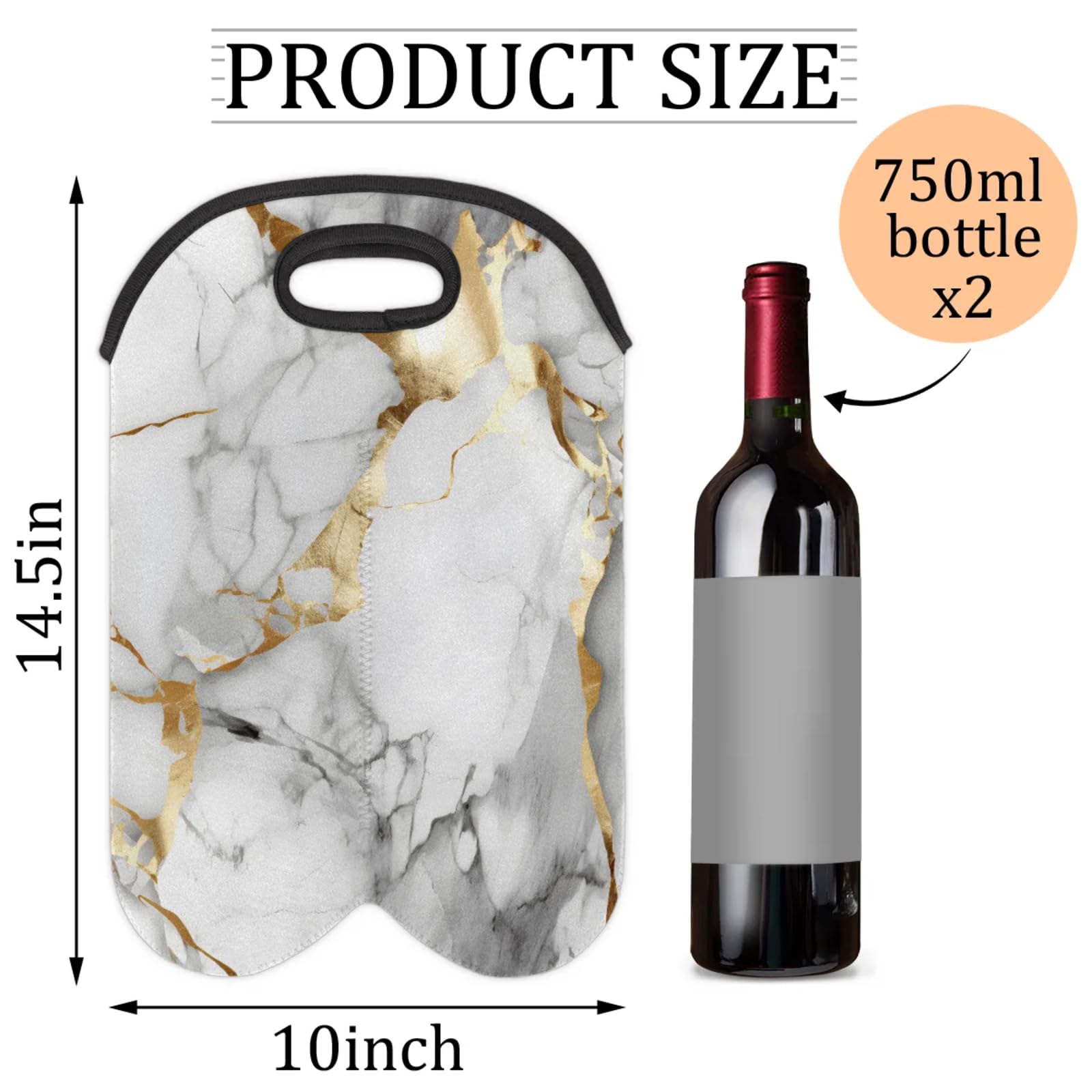 GzLeyigou 2 Bottles Glossy Marble Wine Bag Sleeve Totes Neoprene Protective Wine Carrier Bag for Wine,Water, Champagne, Beer, Baby Bottles,Gift 14.5 x 10 Inches