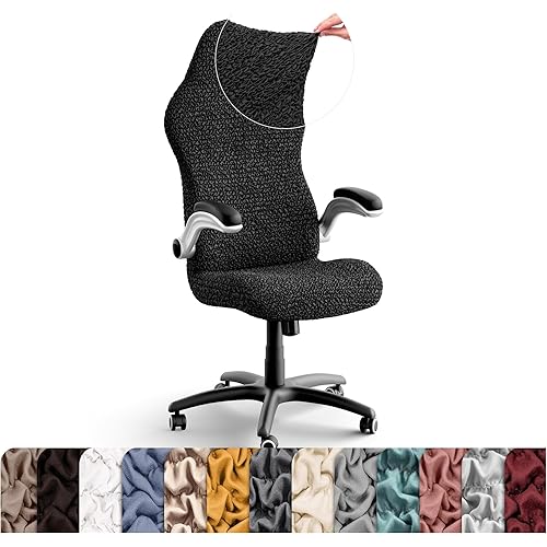 PAULATO BY GA.I.CO. Office & Gaming Chair Slipcover - Stretch Computer Desk Chair Cover with Zipper - Fabric Slipcovers - 1-Piece Form Fit Cover - Microfibra Collection - Black (Office Chairs)