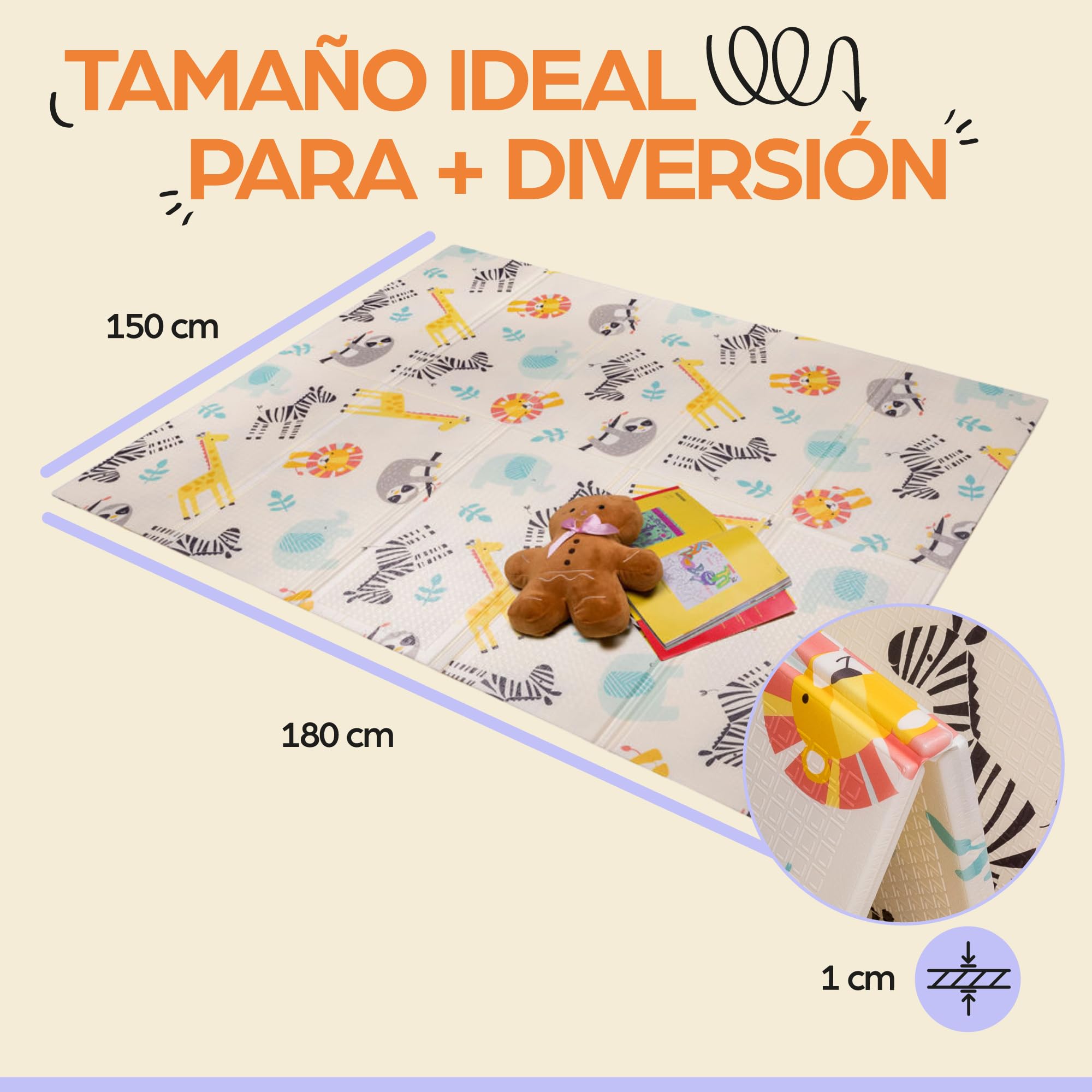 Alfombra Bebe Acolchada Plegable 150x180x1cm – Tapete Actividades Impermeable Reversible – Gimnasio Infantil – Manta Juegos y Regalo Ideal – Parque Infantil Bebé – Tapete Bebé – Colchoneta Suelo