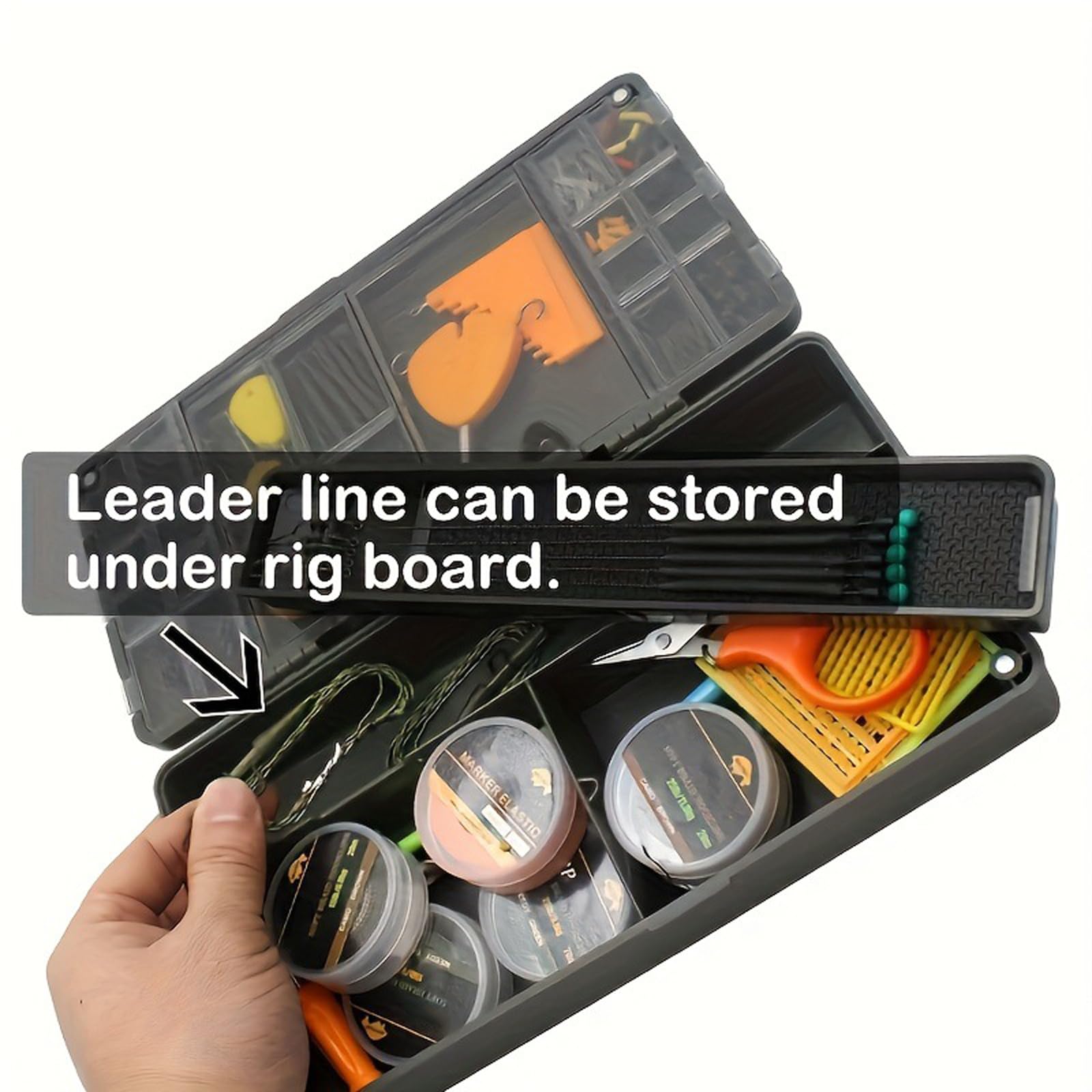 Caja de aparejos de pesca con pasador de aparejo, caja de almacenamiento de aparejos de pesca, contenedor de accesorios de pesca, caja de almacenamiento fácil de transportar