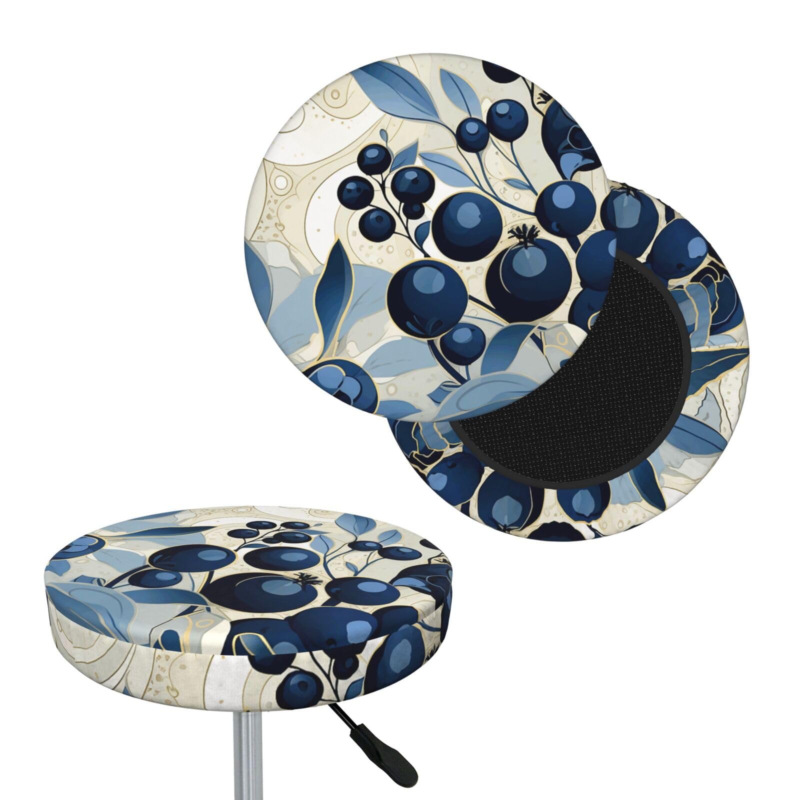 FekiLoot Field of Blueberries Round Bar Stool Covers Stretch Washable Bar Stool Covers Dustproof Slipcover Bar Chair Covers with Elastic Band for Bar Kitchen Living Room Decor 14 Inch