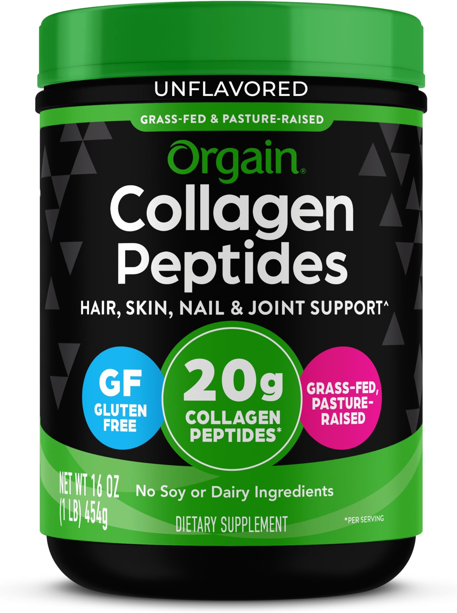 Orgain Hydrolyzed Collagen Peptides Powder, 20g Grass Fed Collagen - Hair, Skin, Nail, & Joint Support Supplement, Paleo & Keto, Non-GMO, Type I and III, 1lb (Packaging May Vary)