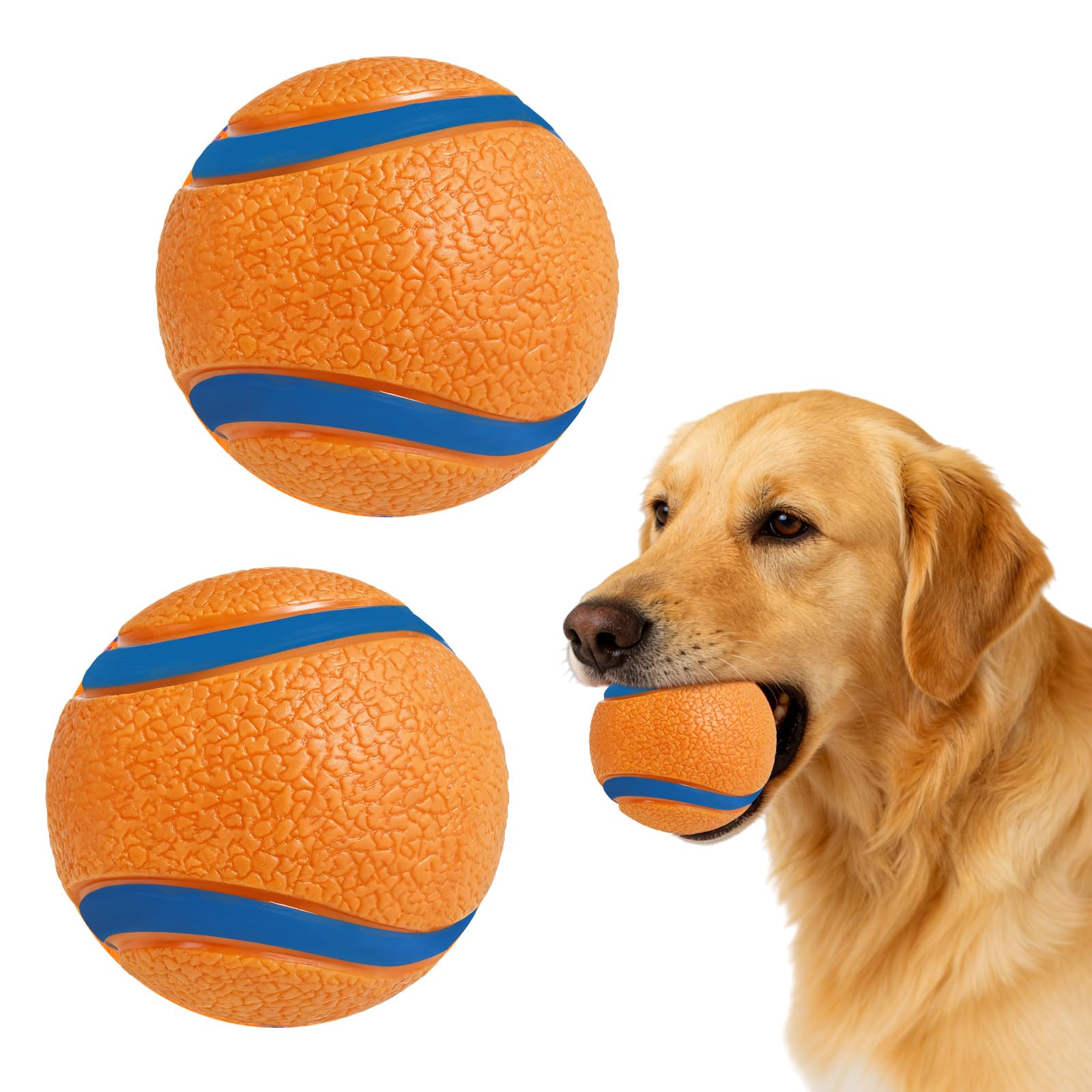 AMFUN 2 Pack Dog Balls Toys for Aggressive Chewers, a Teething and Water Toy, Indestructible, High Bounce Solid Dog Balls for Throw and Fetch, Orange,D6cm/2.36inch