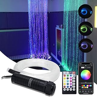 6W RGB Fiber Optic Curtain Light Kit, Flash Point Waterfall Effect Lighting Kids Children Sensory Room Home Decoration 0.03in/0.75mm 6.5ft/2m 200pcs