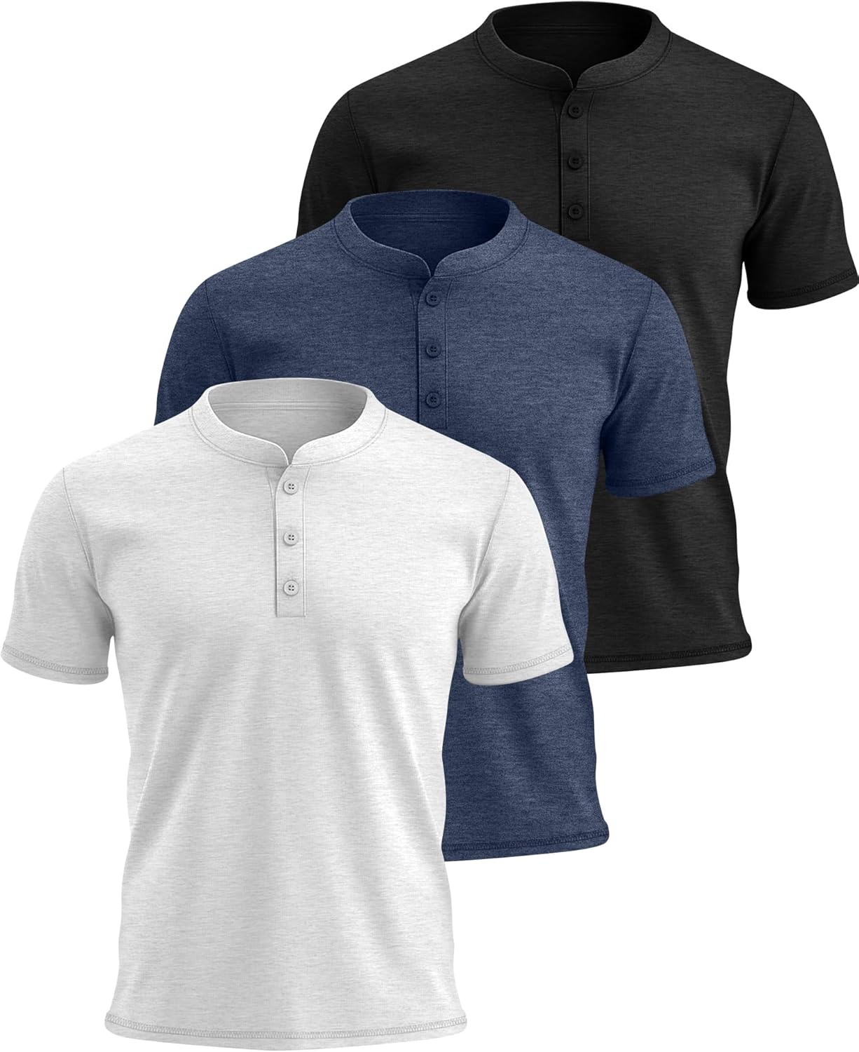 Huukeay 3 Pack Men's Big & Tall Henley Short Sleeve Shirts, Crew Neck Casual Button T-shirts Summer Basic Tees Tops - Image 2