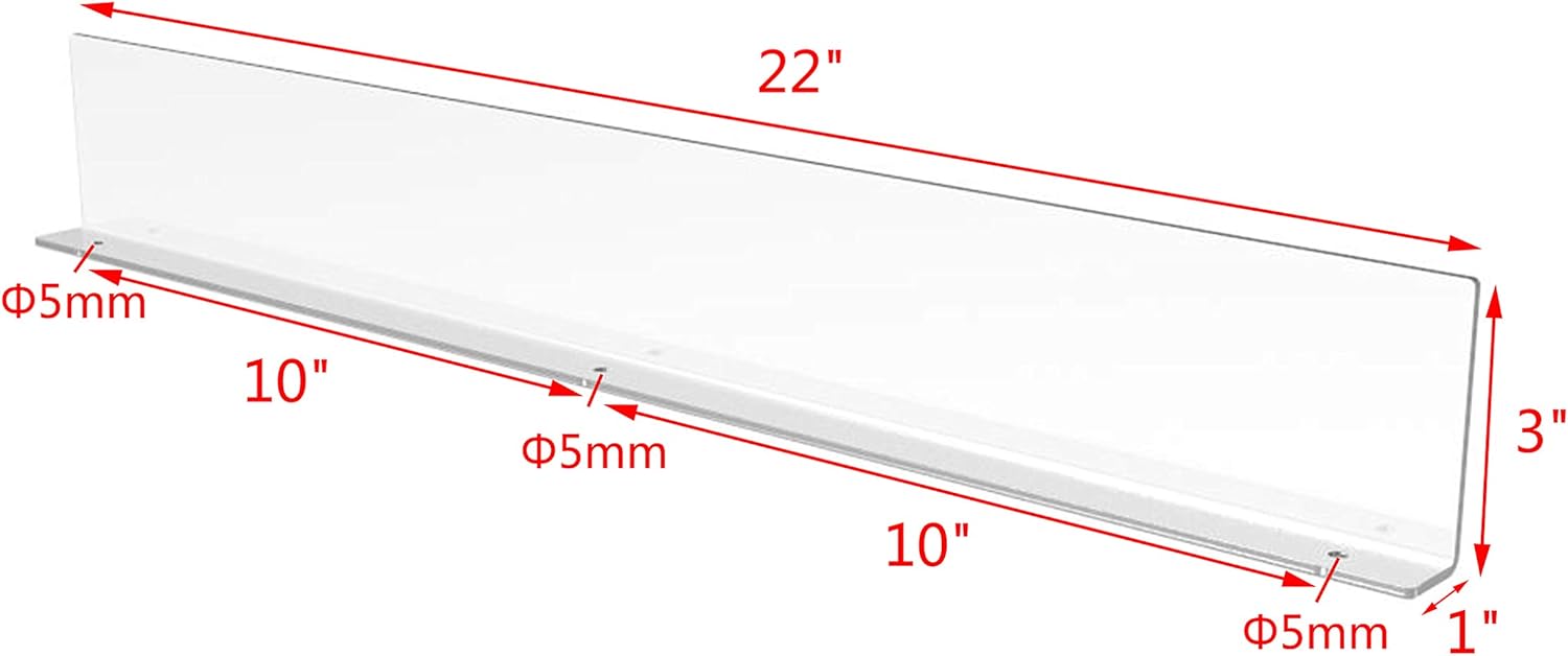 FixtureDisplays® 22 X 3 Clear Floating Shelf Wall Mount Shelf Lip Stopper Shelf Guard Divider Plexiglass Edge Protection 10084-12PK