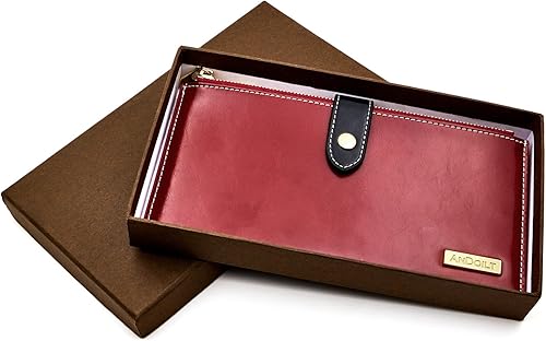 Miniatura 6 de ANDOILT - Cartera de cuero genuino para mujer con bloqueo RFID para tarjeta de crédito con cremallera