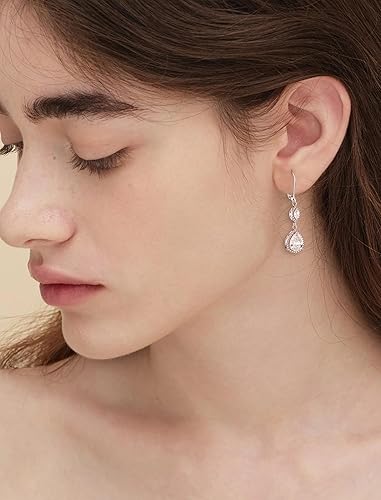 Miniatura 3 de Dangle Drop Earrings for Women, 925 Sterling Silver Wedding Earring 7×9MM Teardrop Birthstones Earrings with Leverback for Brides Jewelry Gifts