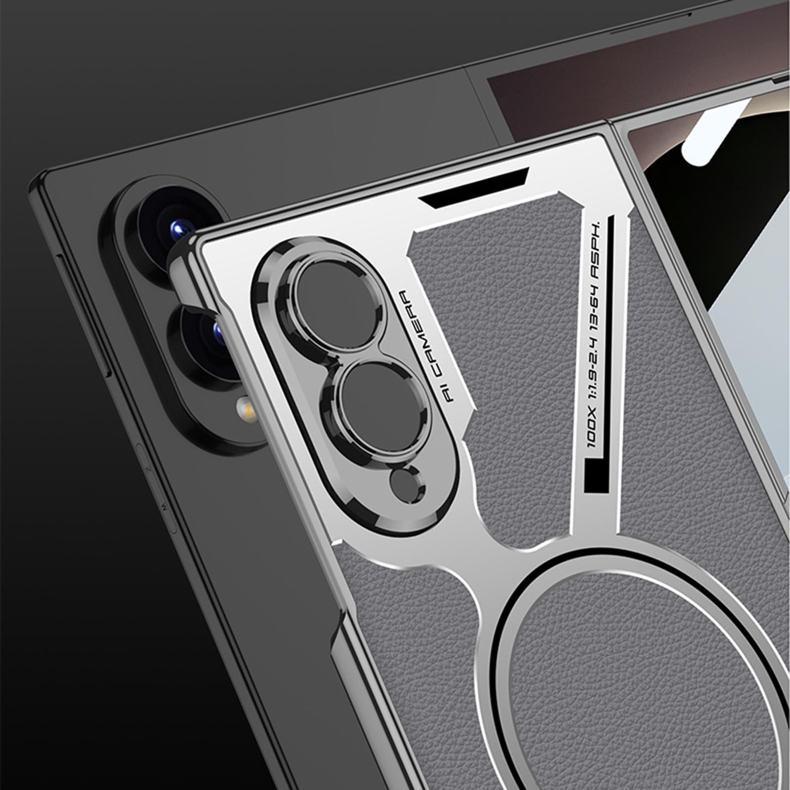 Custodia Magnetica For Samsung Galaxy Z Fold 8, Slim Luxury Business, Full Wrap, Custodia Protettiva For Obiettivo In Vetro Temperato Cover In Pelle Elettrolitica(Black)