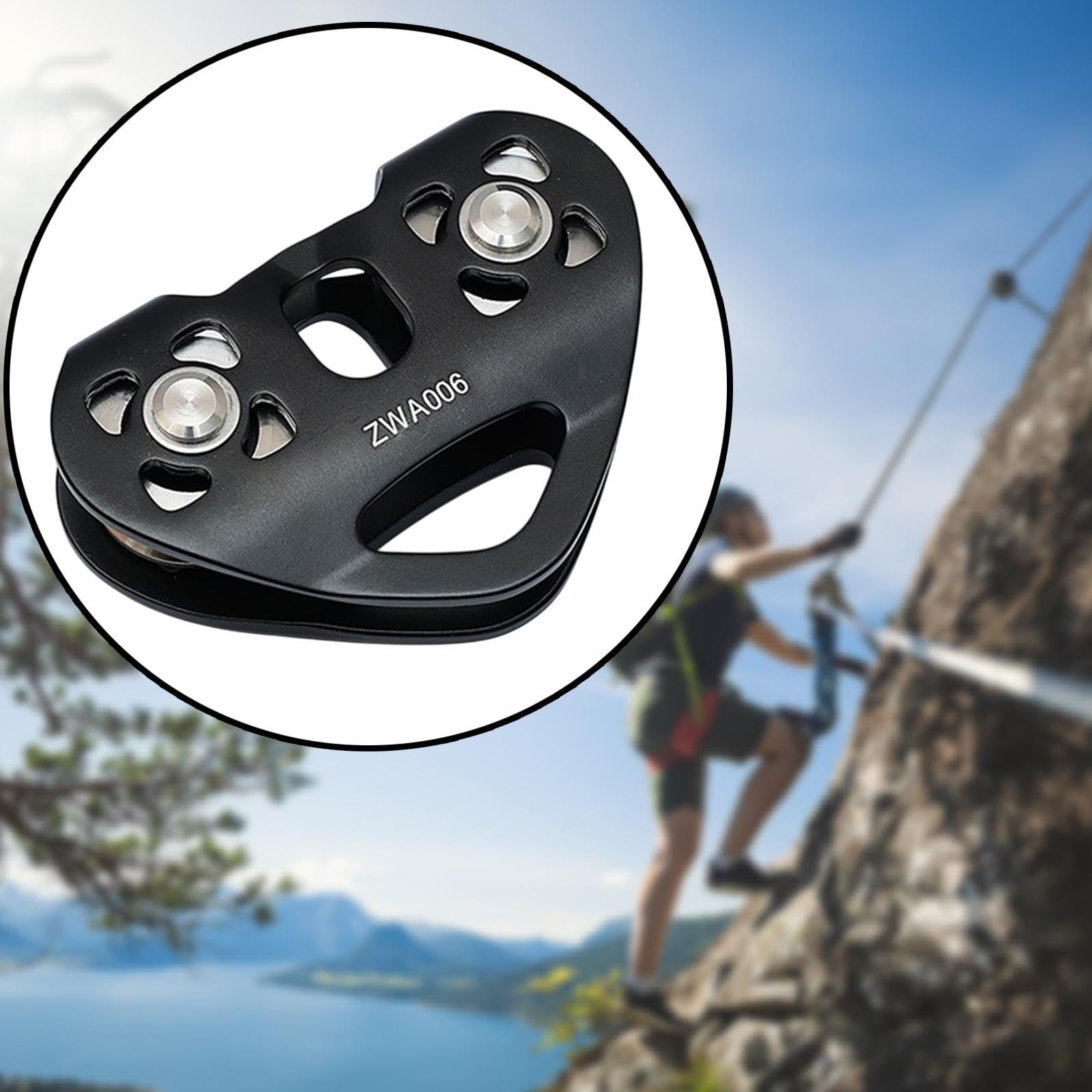 Menolana Zip Line Pulley Hauling Pulley Wheel Versatile Rope Rigging Block Climbing Cable Pulley Hitch Pulley for Rock Climbing Sports, Black