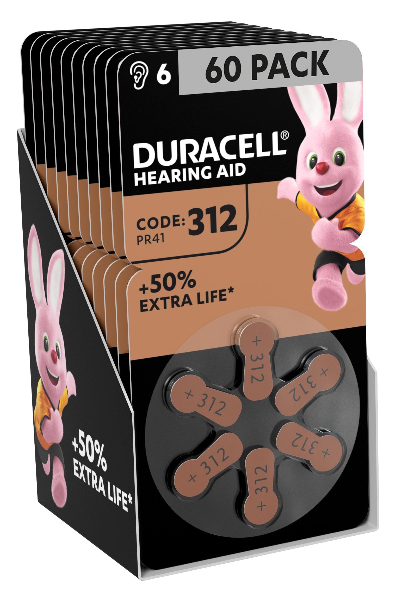 Duracell - 312 Marrone, Batterie per Apparecchi Acustici con Easy Tab, confezione da 60 & Batterie Plus AAA (pacco da 12) - Alcalina 1.5V - Fino al 100% di extra durata