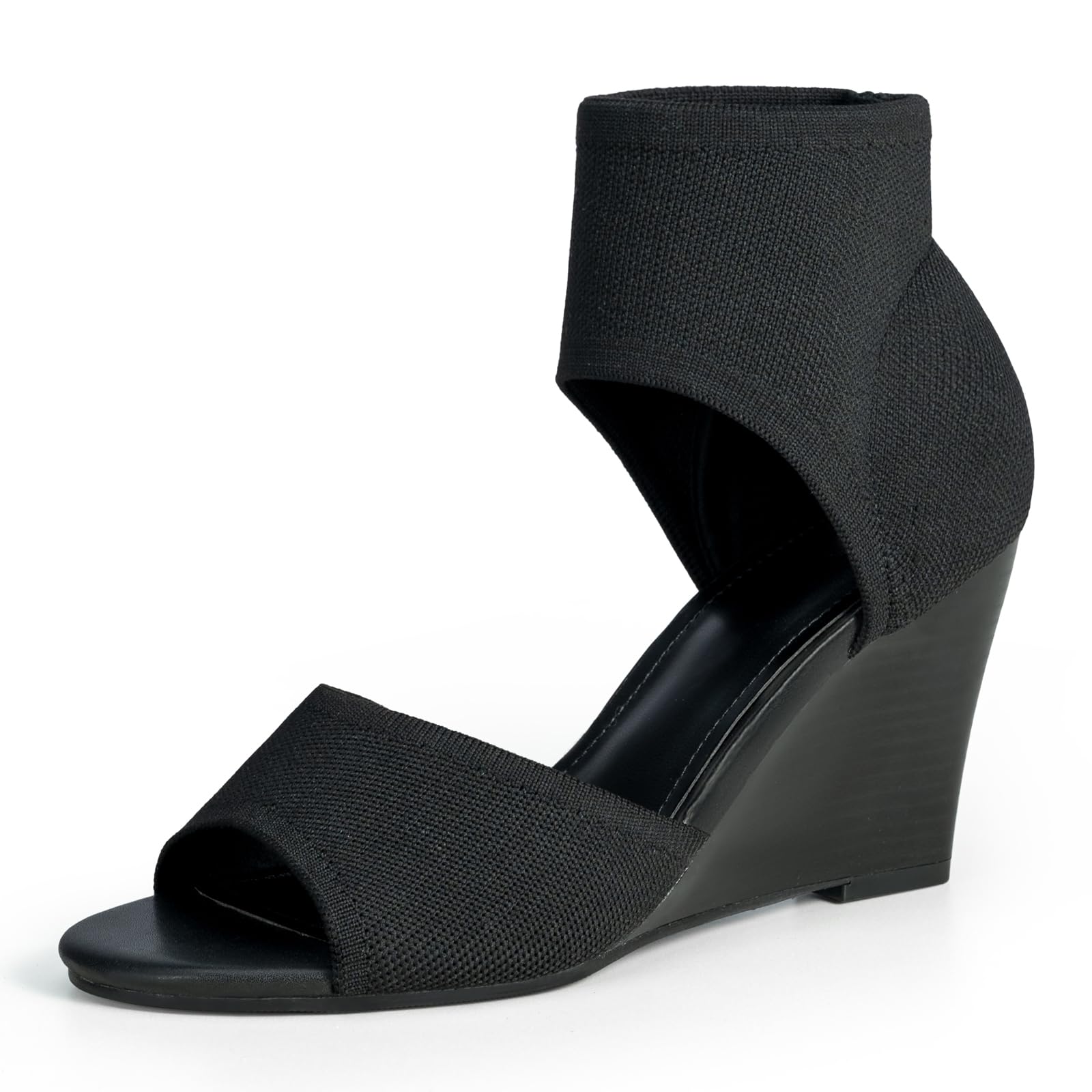 Wedge Sandals for Women Elastic Knit Peep Toe Heeled Sandals Comfortable Slip On Wedges Heels Open Toe Summer Ankle Booties Sandal for Women Dressy