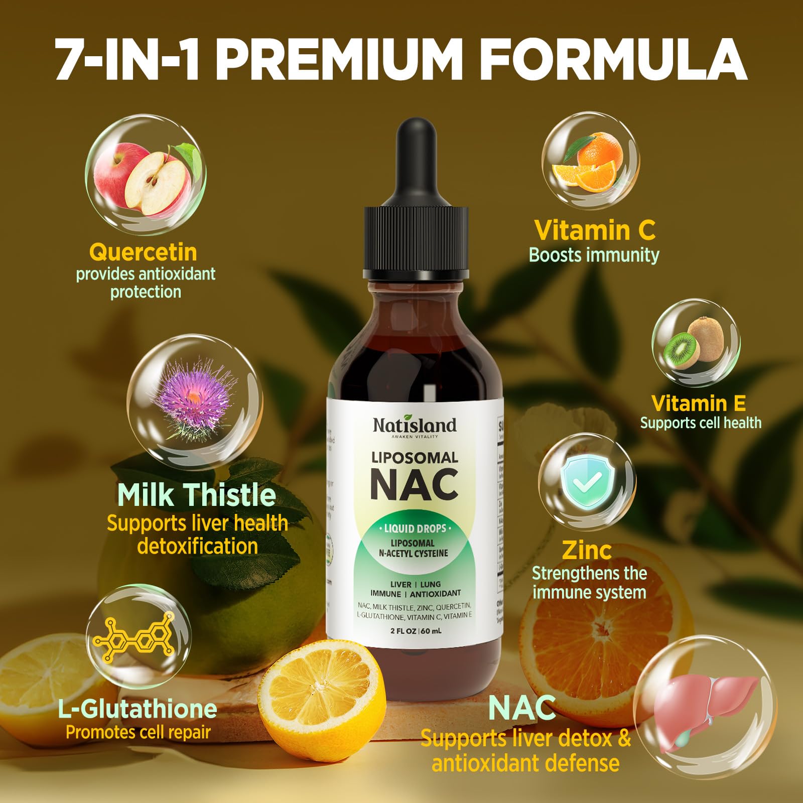 Liposomal Liquid NAC Drops, NAC Supplement N-Acetyl Cysteine, NAC 600 mg with Milk Thistle & Quercetin for Adults & Kids, Liver & Lung, Immune & Antioxidant Support, Skin & Cellular Health, 2 Fl Oz — Amazon image 6