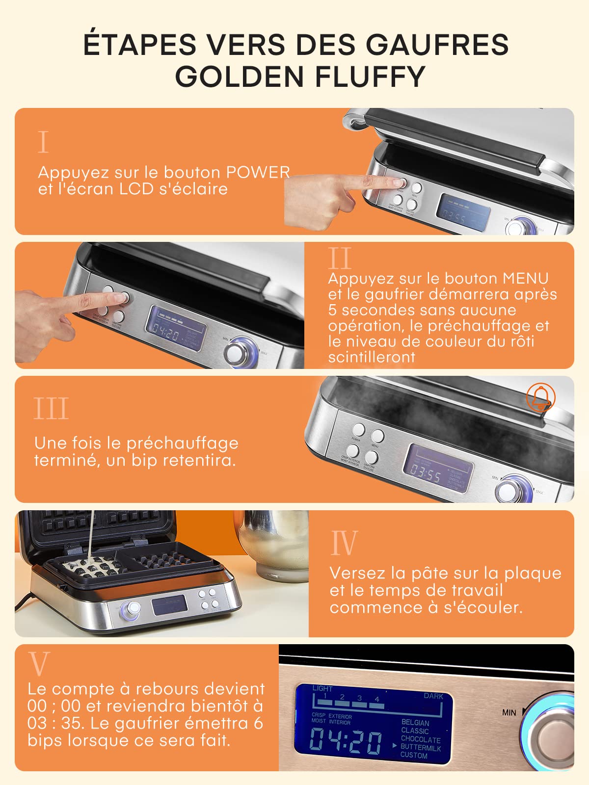 Gaufrier Gaufre Belge, Gaufrier Double Intelligent Pro Avec Affichage Led, 2 Tranches, 5 Programmes DifféRents, 7 Niveaux De Brunissage, Acier Inoxydable (Argent)