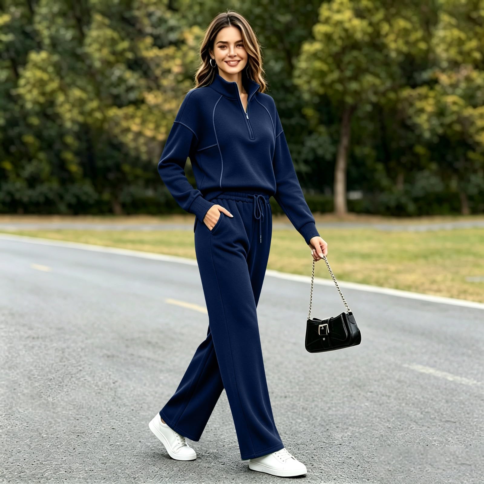Tuta Donna Completa 2 Pezzi Completi Palestra Manica Lunga Scollo a V Tuta Da Ginnastica Completo Sportiva Elegante Set Top E Pantaloni a Gamba Larga Tute Per Jogging Yoga Fitness Da Casa Autunno