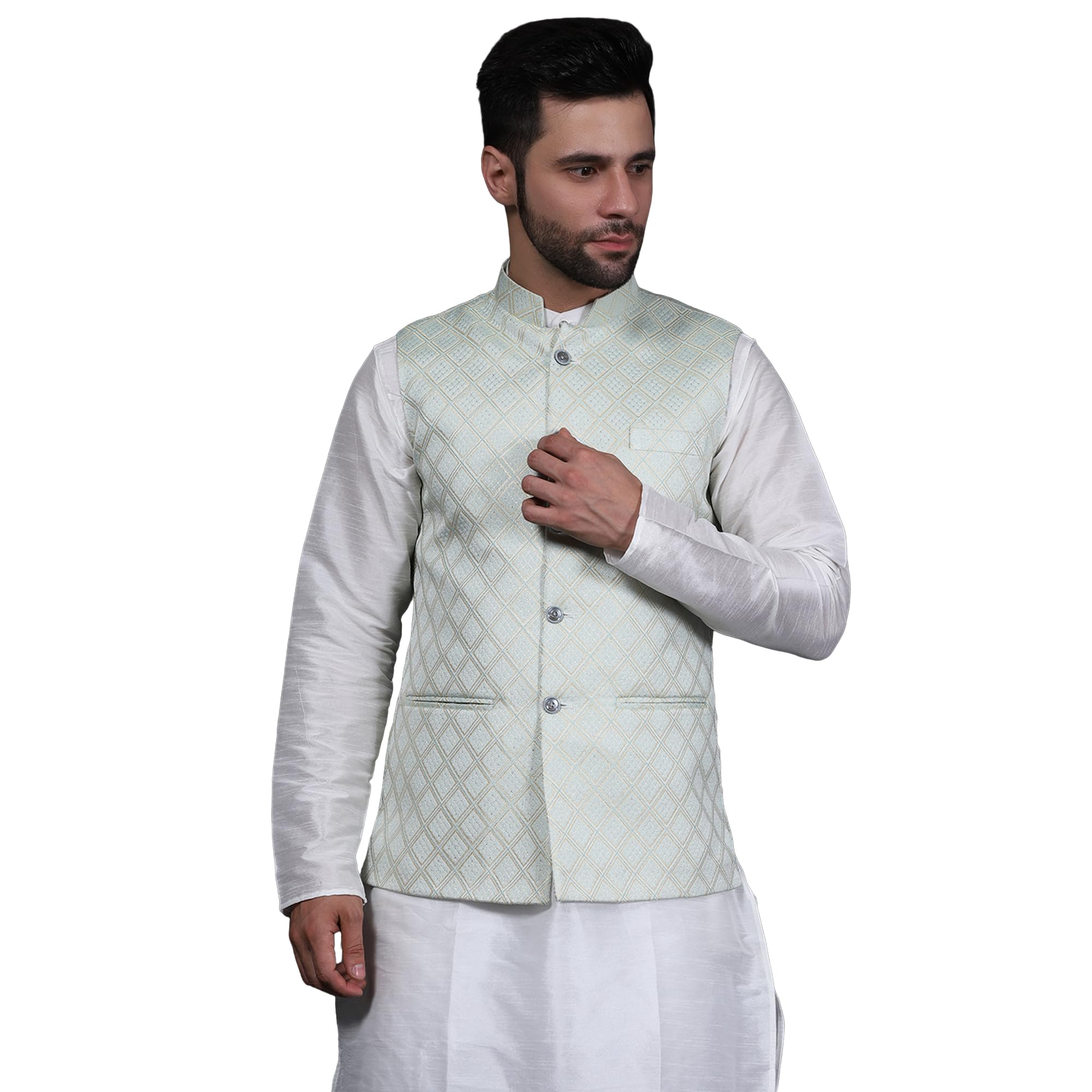 wintage Banarasi rayon cotton silver modi nehru jacket-picture-34