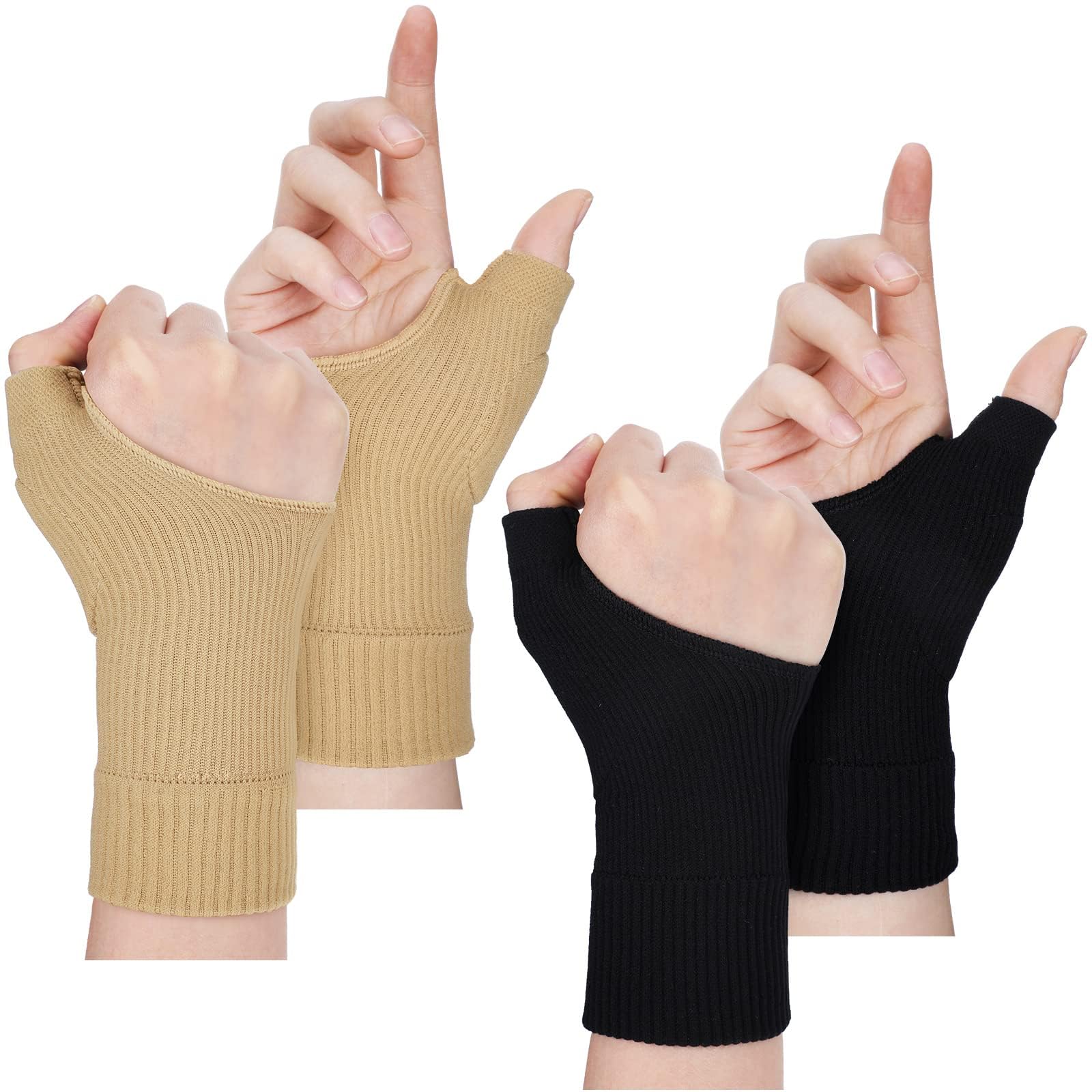 2 Pairs Arthritis Relief Gloves with Thumb Support, Breathable Wrist Stabilizer and Compression Sleeve, Fingerless Design for Enhanced Mobility, Comfortable Fit for Men and Women, 5.9 x 2.6 Inch