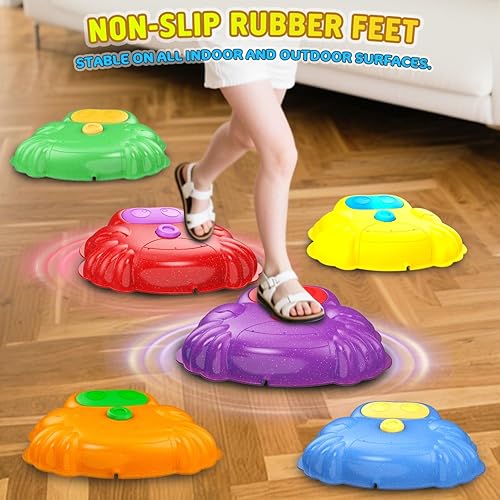 Miniatura 3 de Piedras iluminadas y sonoras para niños, 6 piedras de equilibrio de cangrejo de río, carrera de obstáculos en interiores y exteriores, juguete