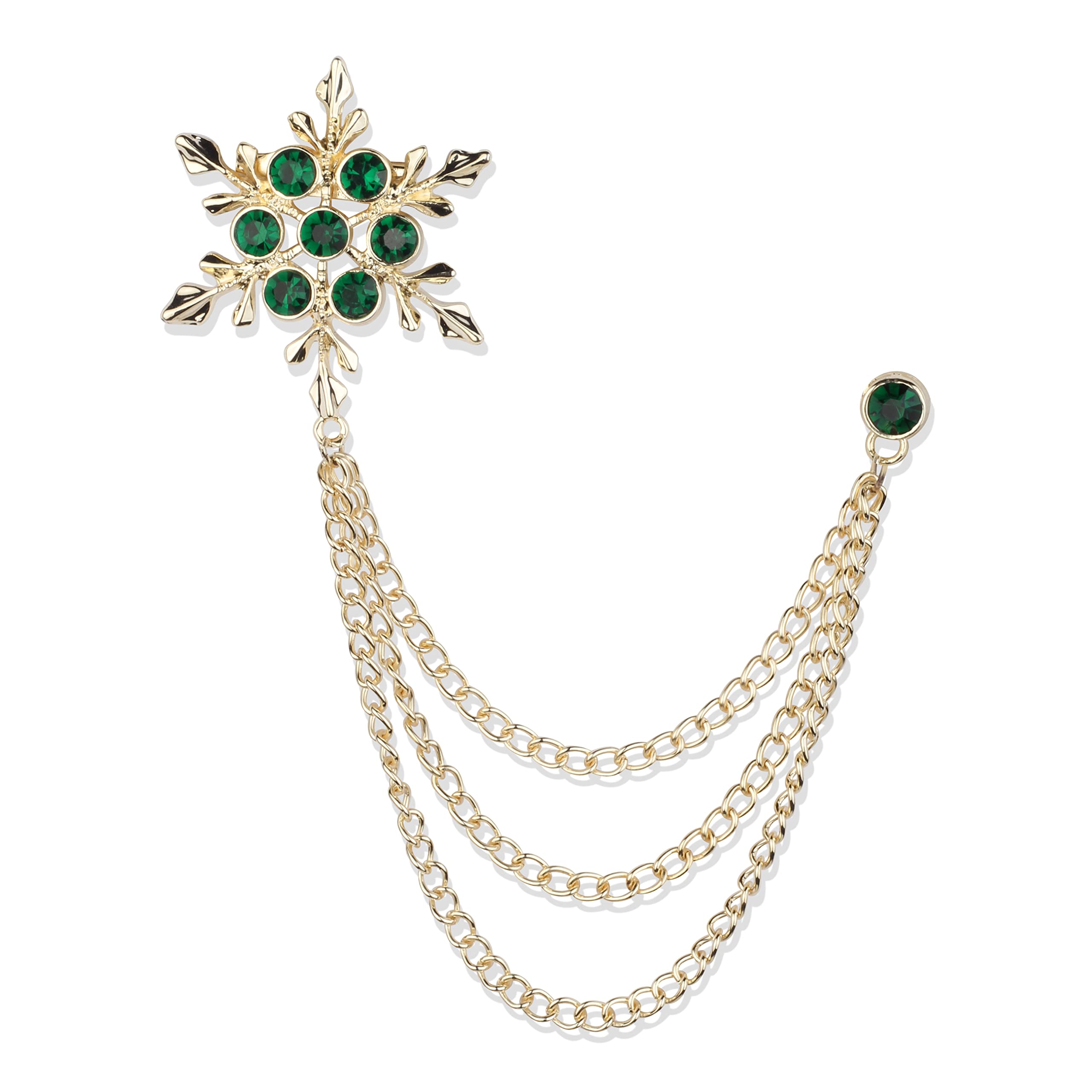Stone Studded Snow Flake Design with Golden Chain Pin Brooch for Men-image-27