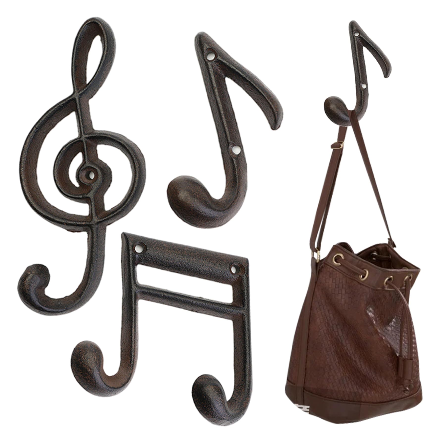 Hotainoys 3PCS Decorative Wall Hook Vintage Music Note Decorative Hooks Cast Iron Wall Hooks for Hanging Coats, Keys, Hats, Entryway, Living Room, Bedroom