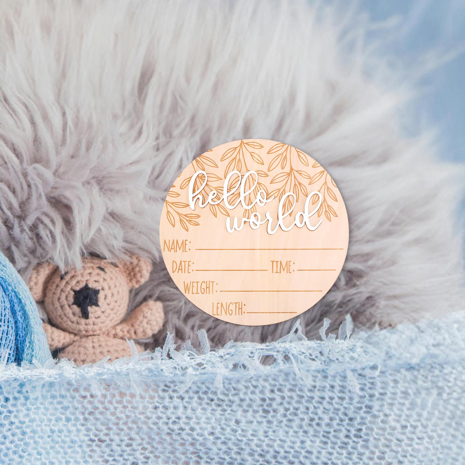 Gosknor Cartello Annuncio Nascita Legno Hello World Neonati per Oggetti di Scena Foto Baby Shower
