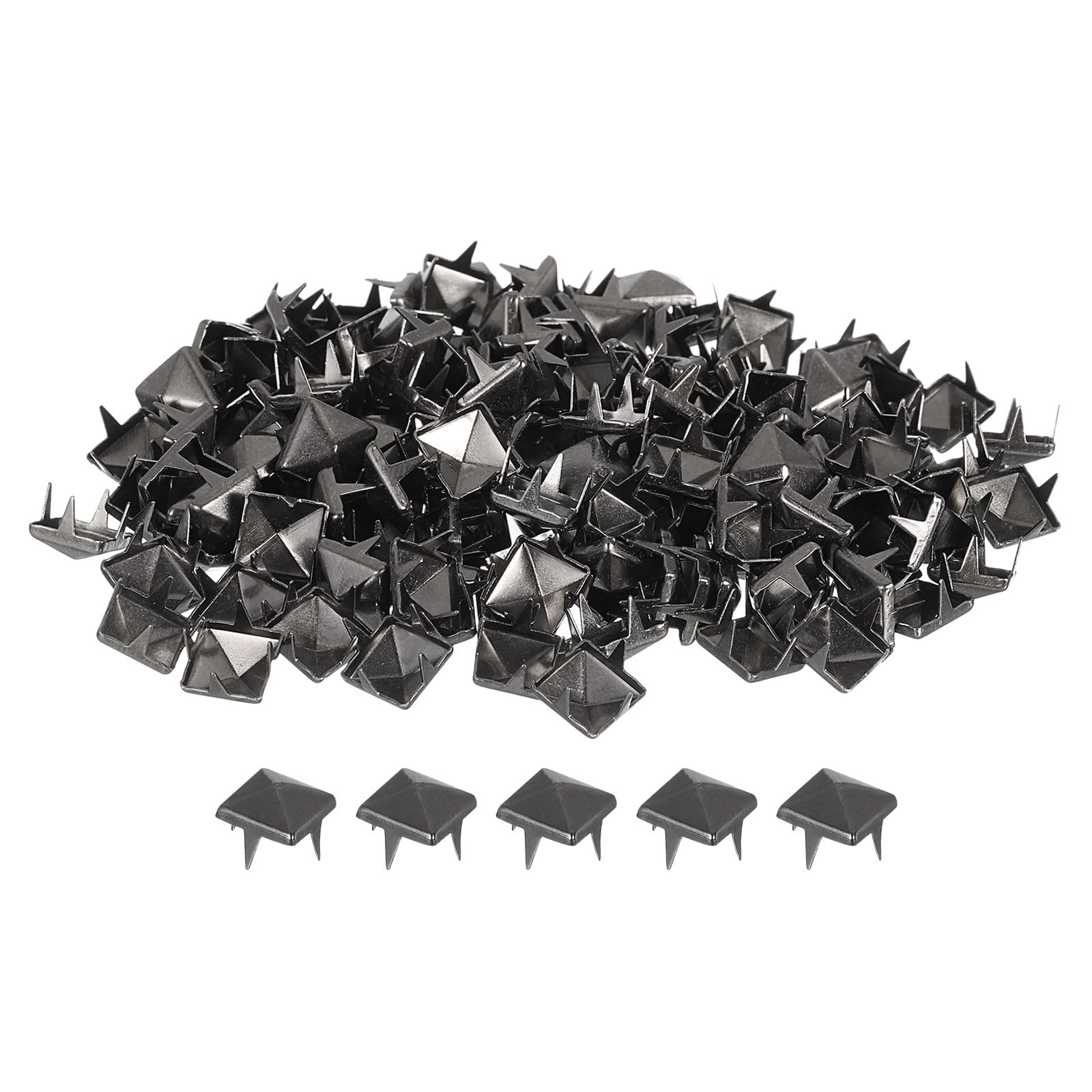 uxcell 150Pcs Square Pyramid Rivets for Clothing, 7mm Four-Jaw Studs Spikes, Copper Punk Rock Nailhead Spots for Bags, Shoes, Leathercraft(Metallic Black)-image-7