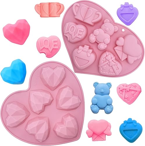 2 moldes de jabón en forma de corazón para el día de San Valentín, moldes de silicona con forma de corazón para taza de oso de caramelo, molde de