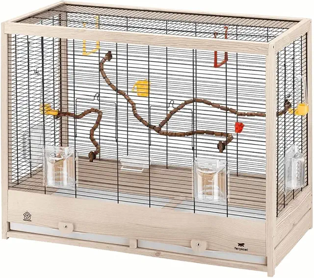 Ferplast Giulietta Bird Cage for Parakeets - FSC Wood & Metal Habitat with Accessories
