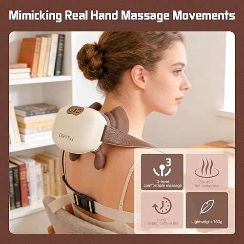 Miniatura 4 de Masajeador de cuello con calor para aliviar el dolor de tejido profundo Masajeador inalámbrico de cuello y hombros con calor y dedos Bionic Hand