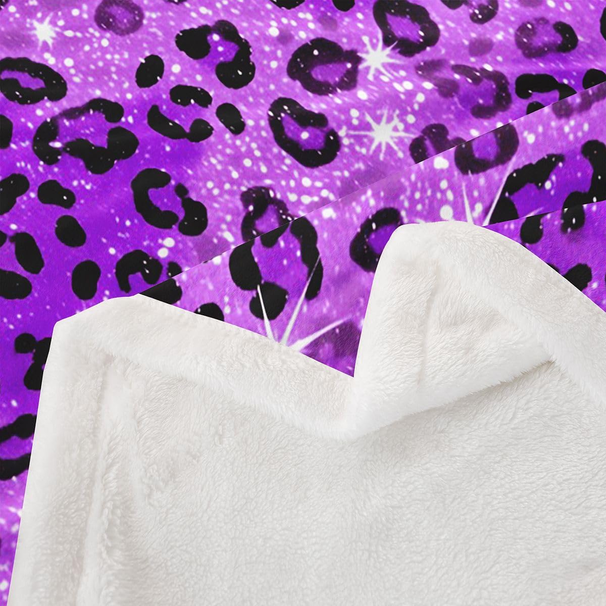 Erosebridal Purple Glitter Leopard Print Fleece Blanket Baby 30"x40" | Girls Cheetah Sherpa Blanket Safari Geometric Warm Fuzzy Plush Throw