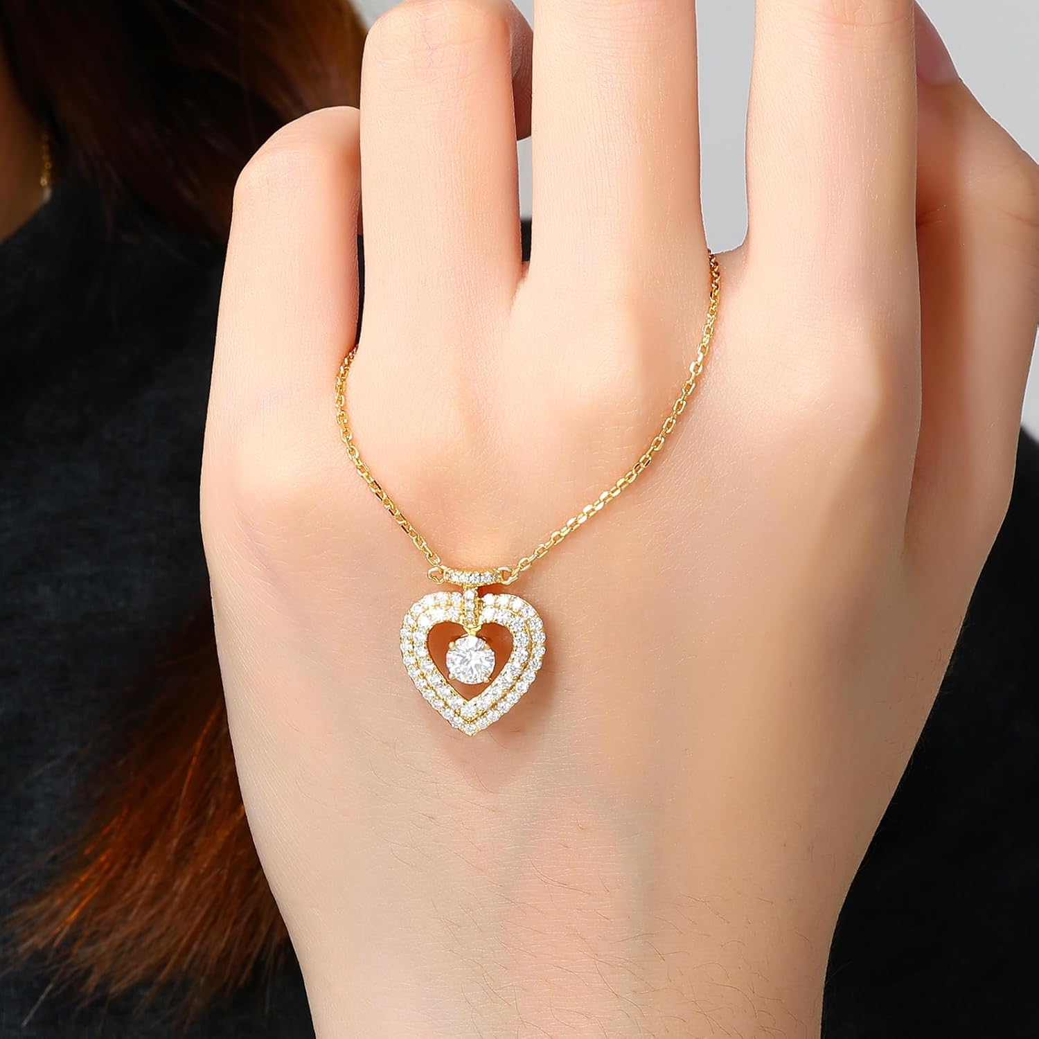 Moissanite Halo Heart Pendant 18K Gold Plated Sterling Silver Perfume Bottle Neckla... - Image 8