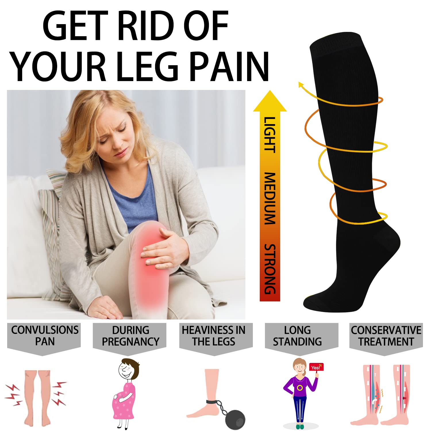 Calcetines de compresión para mujeres y hombres, circulación de 15-20mmHg, medias altas hasta la rodilla, lo mejor para médicos, correr, enfermeras, viajes, atletismo (L/XL) 3