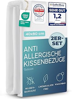 Twinzen 2er-Set Milbenbezug Kissenschoner 40x80 cm - Kissenschoner Allergiker Bettwäsche mit Reißverschluss - Oeko-Tex Zertifiziert