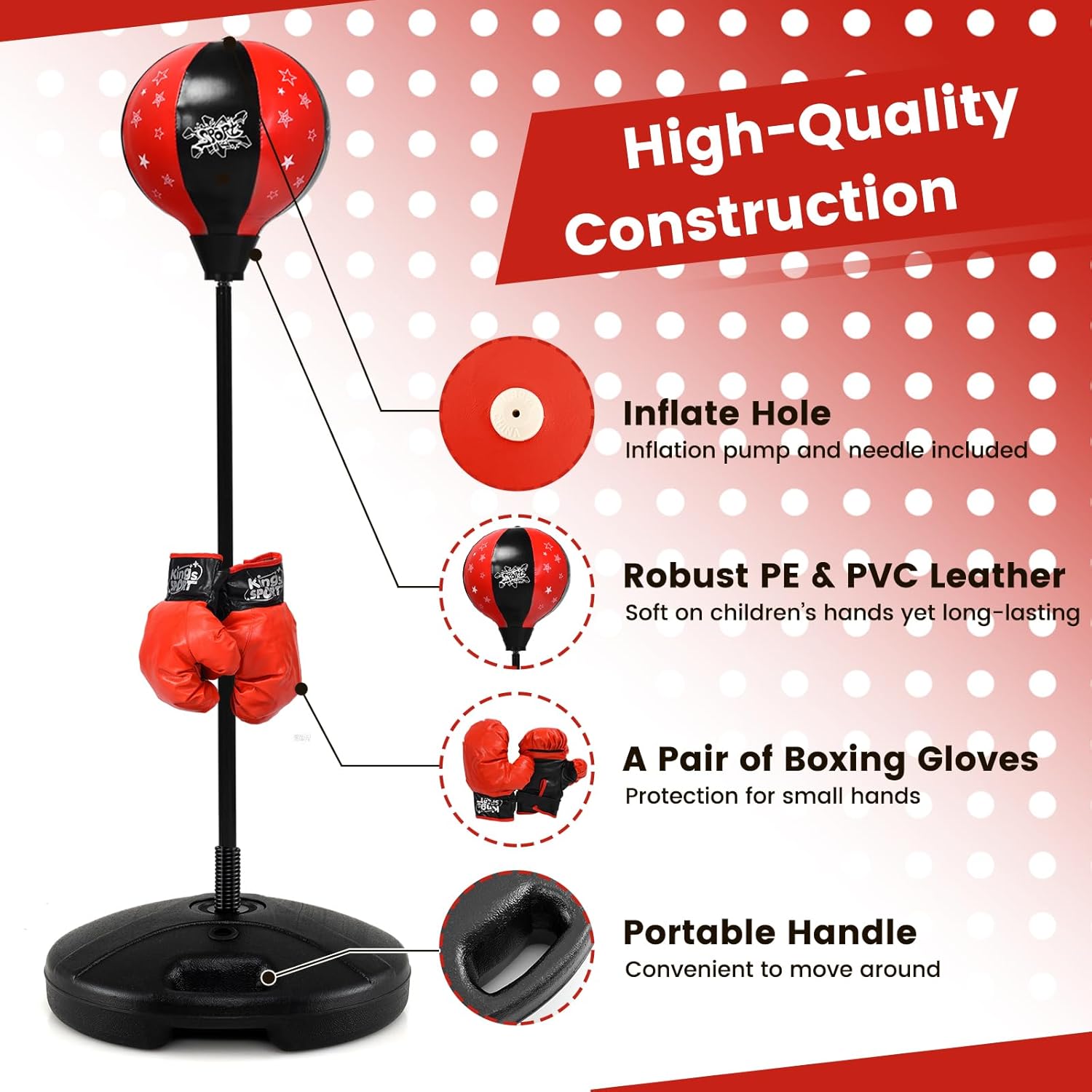 Goplus Punching Bag for Kids, Height Adjustable Reflex Bag with Boxing Gloves for Teens Children Ages 3 4 5 6 7 8+ Years Old Boys Girls, Inflatable Boxing Equipment for Christmas Birthday