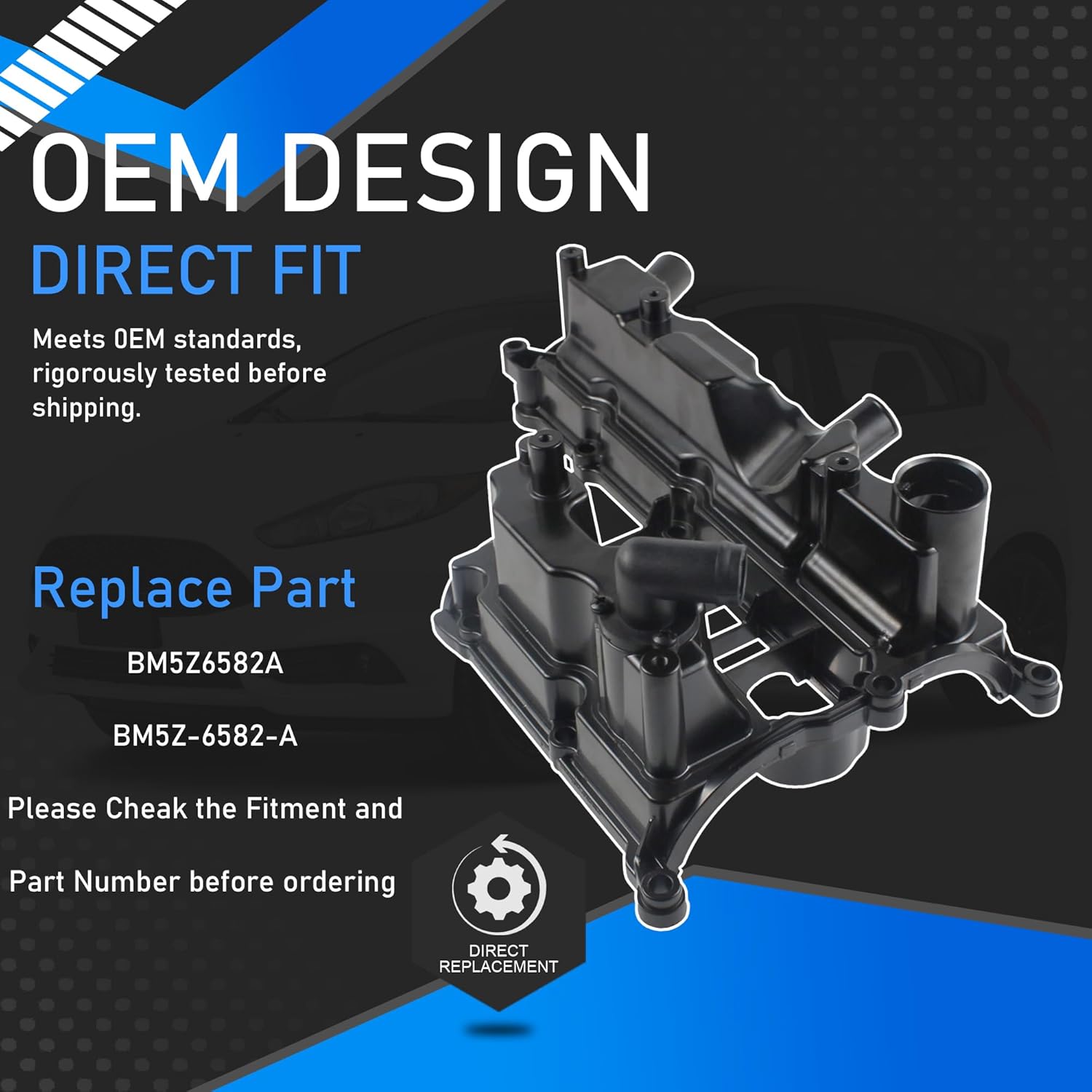 Aluminum Engine Valve Cover with Gasket Compatible with 2013-2019 Ford Escape Fiesta Fusion Transit Connect 1.6L L4 Replaces BM5Z6582A BM5Z-6582-A