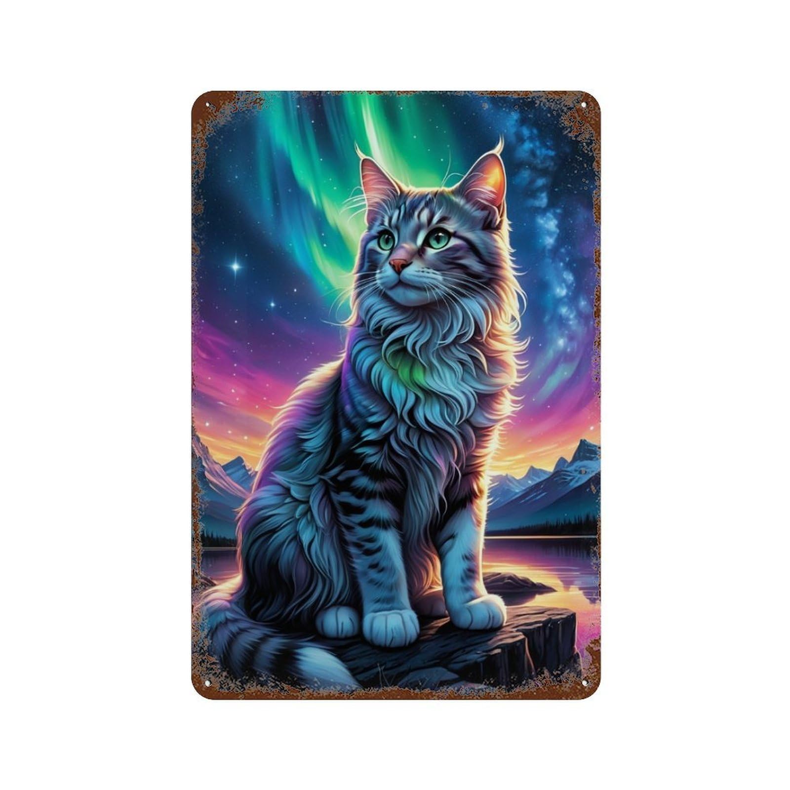 Galactic Cat Majesty Vintage Metal Tin Sign 11.8"x7.9", Ideal for Basement, Hobby Room And Garage Decor