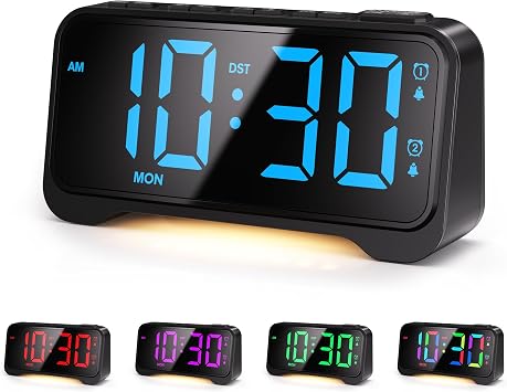 Mesqool Super Loud Alarm Clock for Bedrooms,Weekend/Weekday Mode, Dimmer, Snooze, 12/24H, DST, Battery Backup for Heavy Sleepers, Adults Black